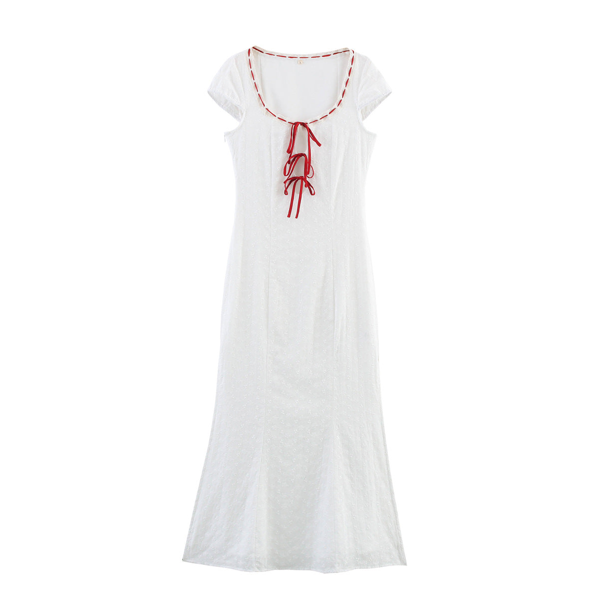 Fashion lace patchwork embroidered round neck lace up dress for women