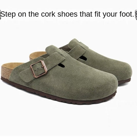 Genuine Leather Round Toe Hidden Heel Closed-Toe Sandals for Women Autumn and Winter Outdoor Wear BK Shoes