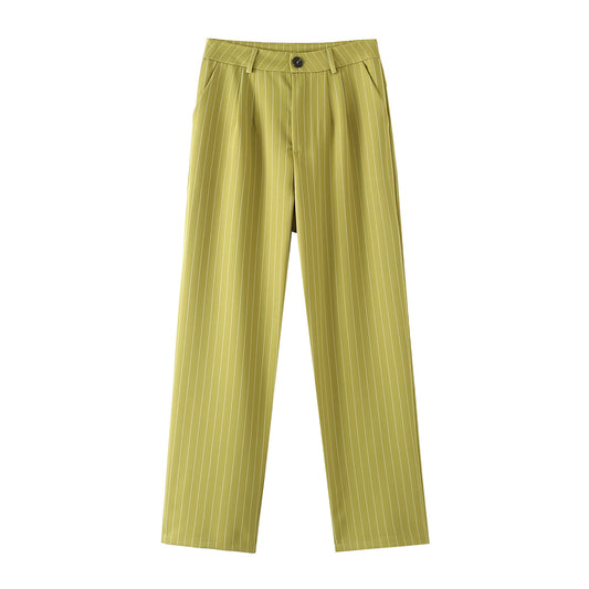 Striped straight leg casual pants for women