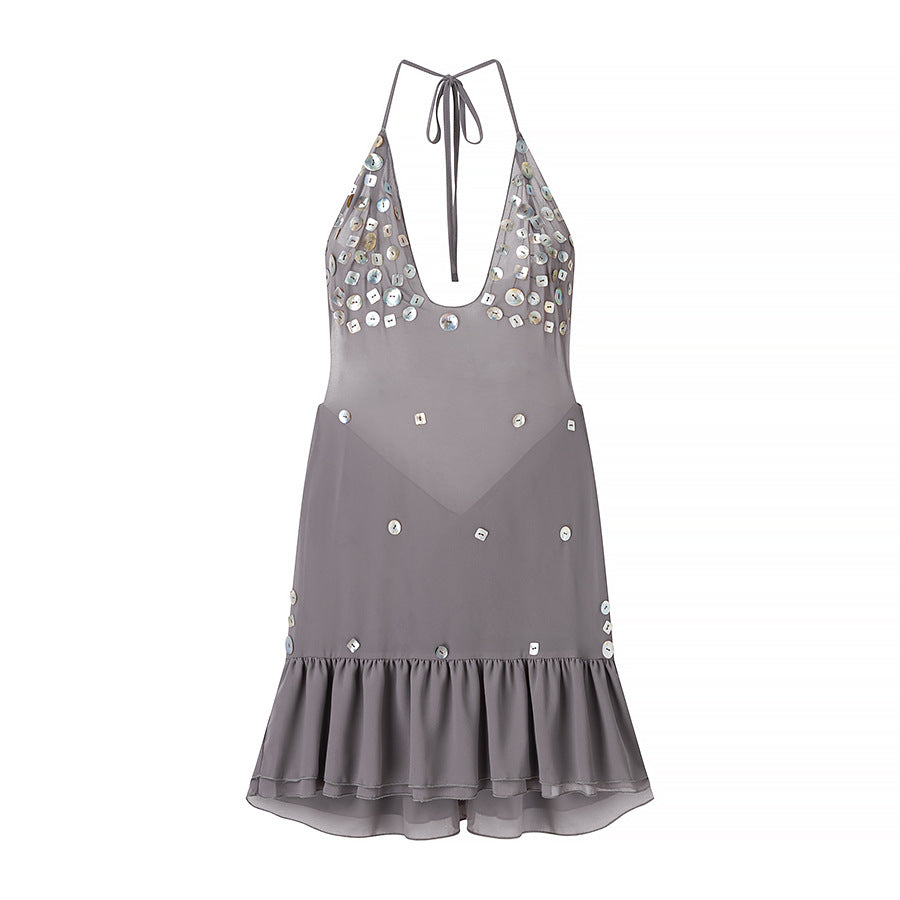 Women's Clothing Halter Backless Shell Strap Dress