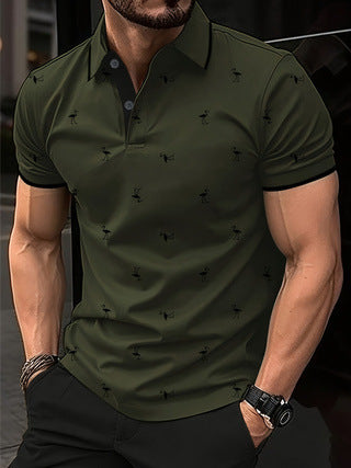 Men's Polo Flamingo Short Sleeve Top with Collar