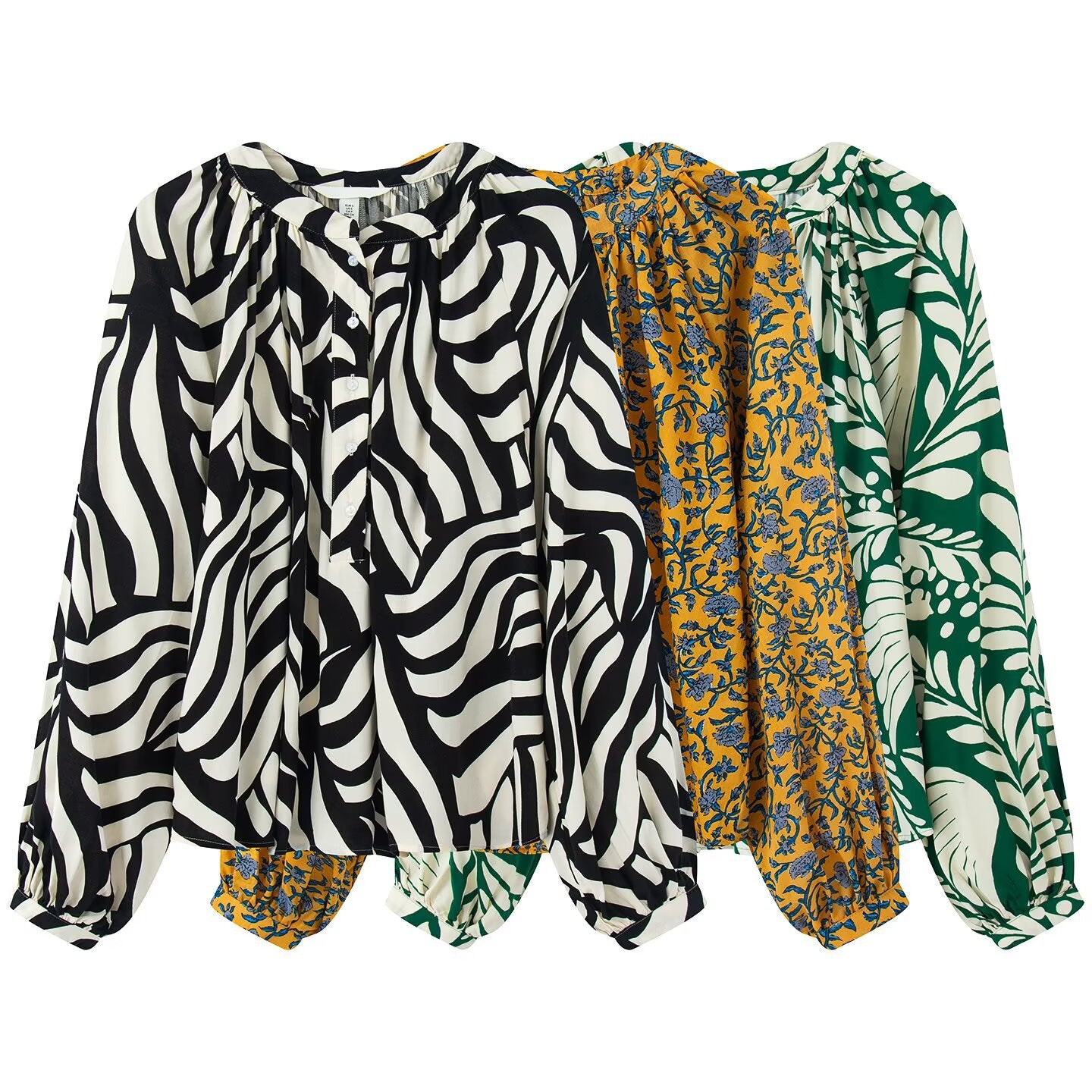 Women's Clothing Printed Elegant Breathable Loose French Lantern Sleeve Top