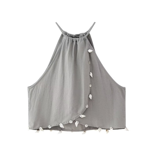 Fashionable temperament shell decoration gray camisole vest top for women