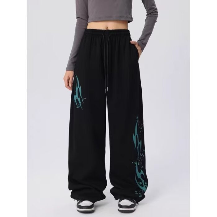 Retro high street straight tube retro printed sports pants