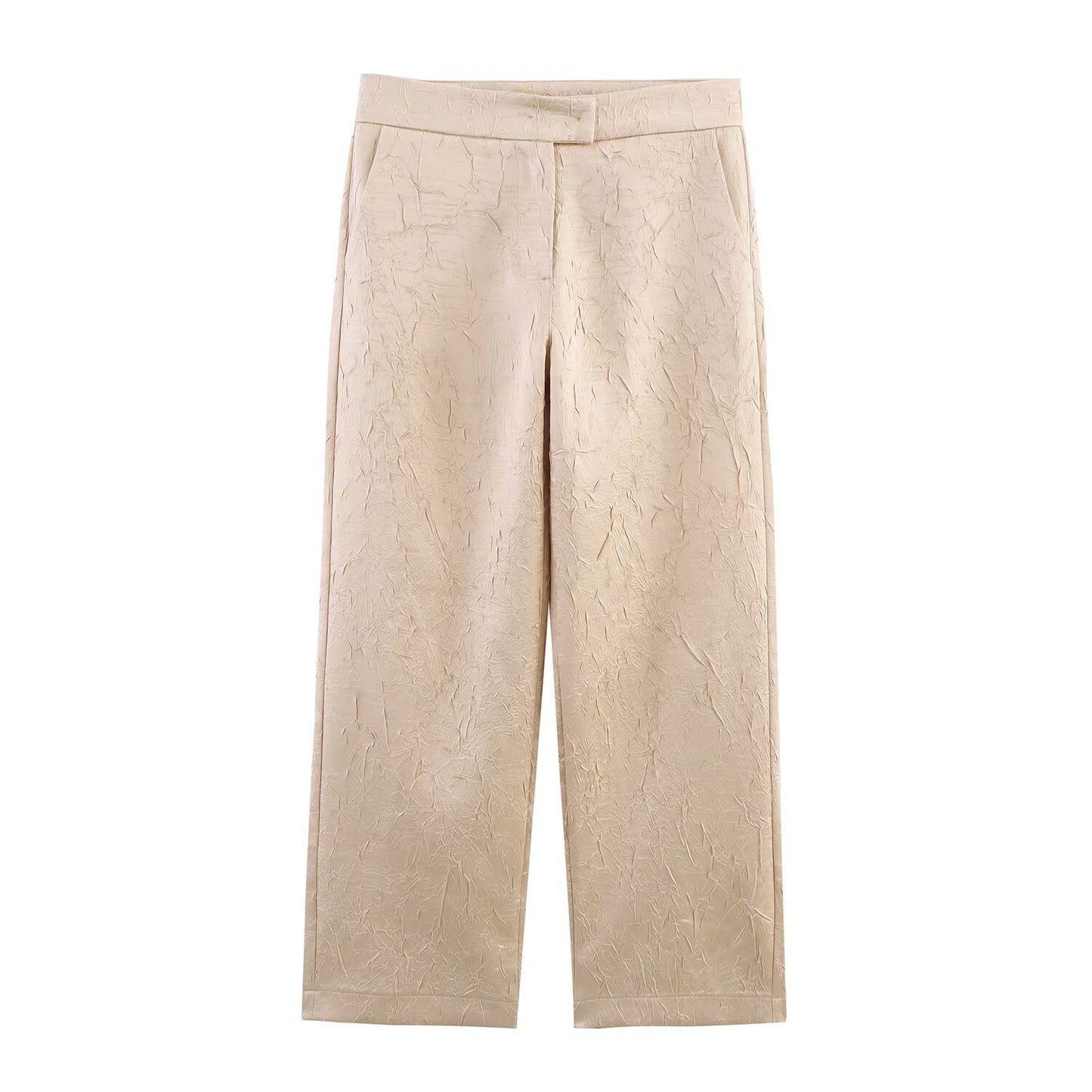 Wrinkled strapless top+straight leg pants set for women