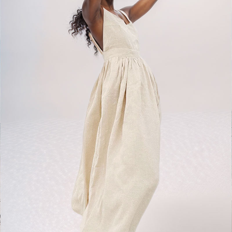 Elegant and Sexy Backless Strap Dress with Binding Detail