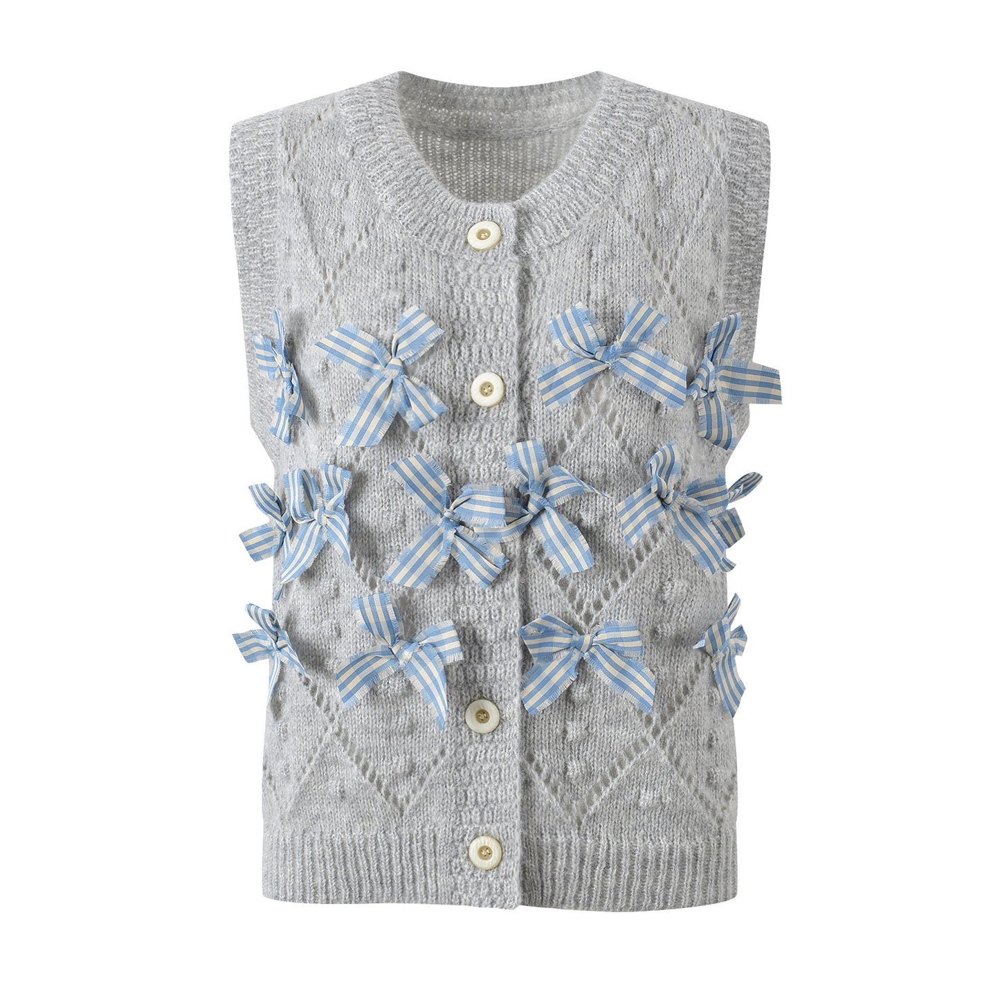Early autumn new bow decoration niche design single breasted knitted vest short top for women