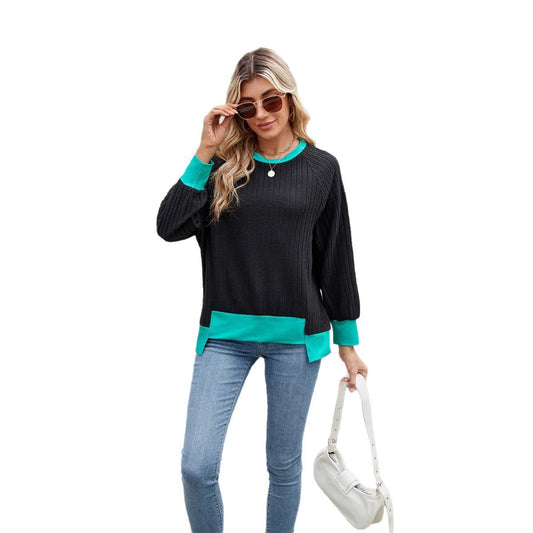 Anitrendy Fashionable Color Block Loose Knit Pullover – Women’s Short Sleeve Round Neck Summer Top with Button Detail