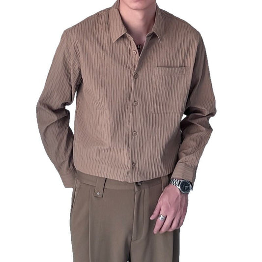 Wrinkled texture shirt for men's spring new long sleeved shirt