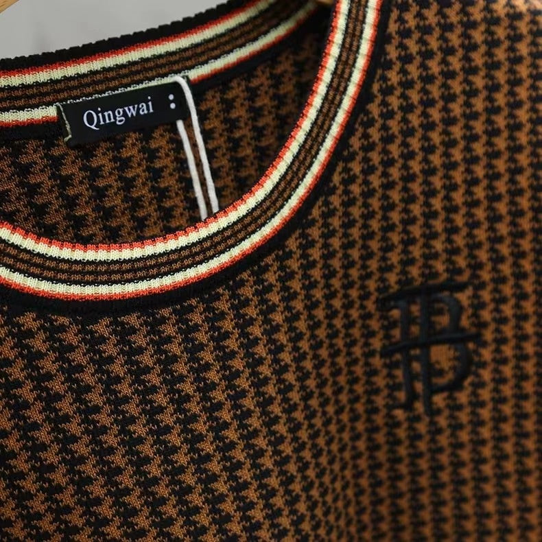 Short sleeved knitted summer houndstooth clothing