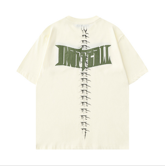 Letter embroidered skeleton print short sleeved T shirt design sense niche men summer street trend half sleeved top