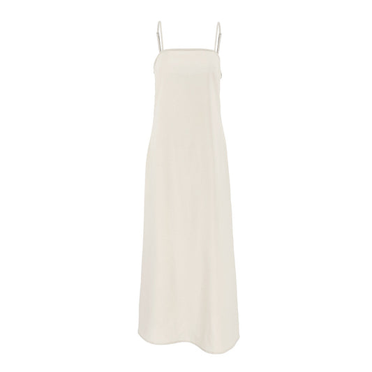 Khaki cotton linen camisole dress for women fashionable and loose A-line long skirt