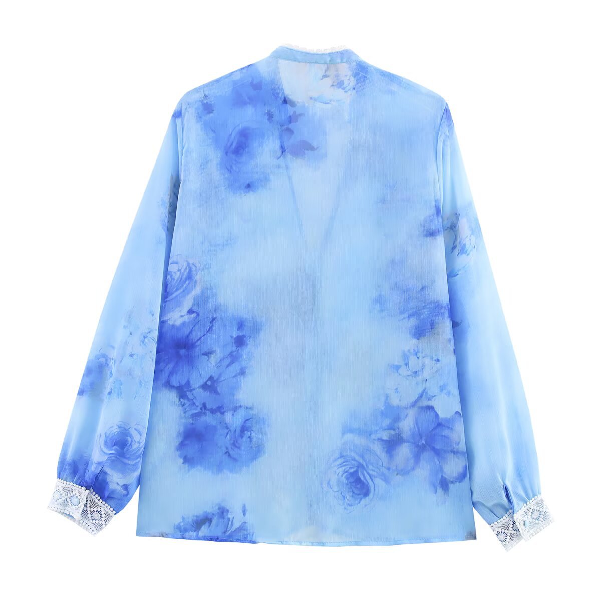 Women's Clothing Spliced Lace Small V-neck Lantern Sleeve Blouse