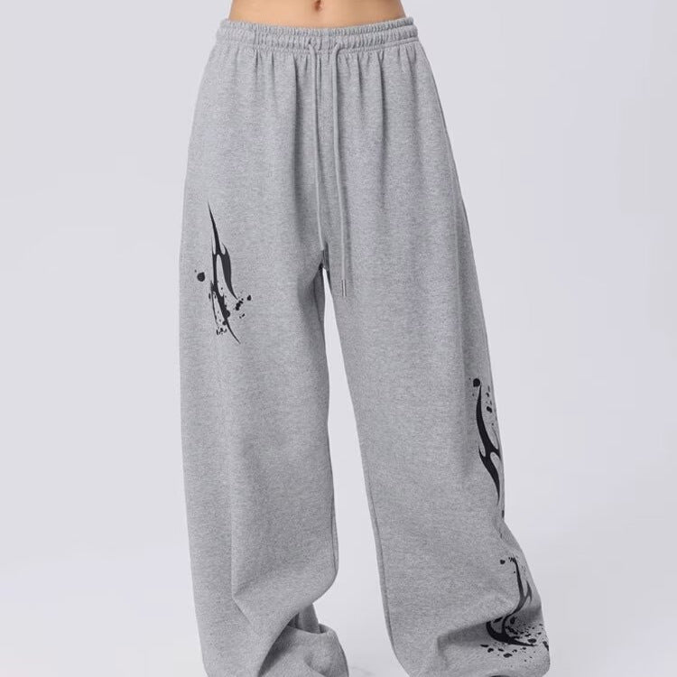 Retro high street straight tube retro printed sports pants