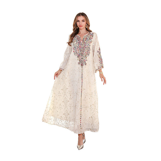 Middle East Muslim Long Robe Embroidered Women's Long Dress