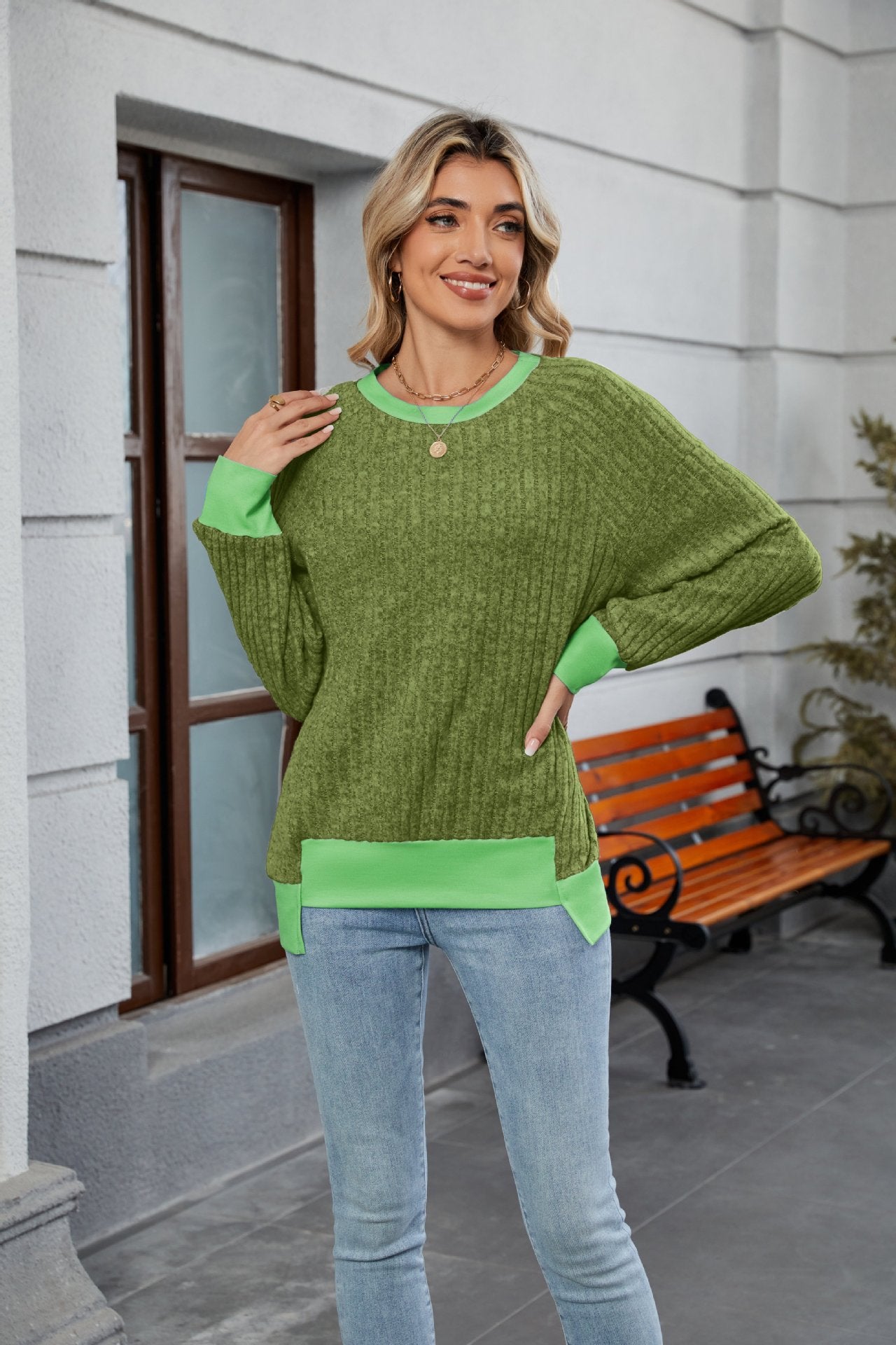 Anitrendy Fashionable Color Block Loose Knit Pullover – Women’s Short Sleeve Round Neck Summer Top with Button Detail