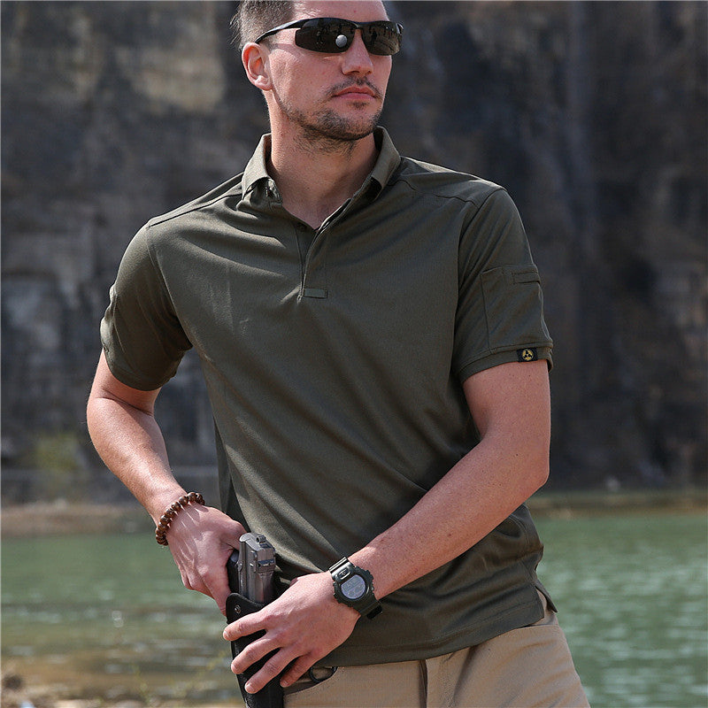 Consul collar short sleeved multifunctional quick drying outdoor men's sports sweat wicking quick drying clothes elastic tactical T-shirt