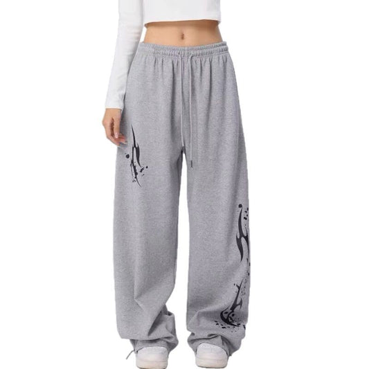 Retro high street straight tube retro printed sports pants