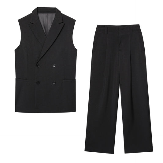 Women's Loose Vest + Wide Pleated Pants