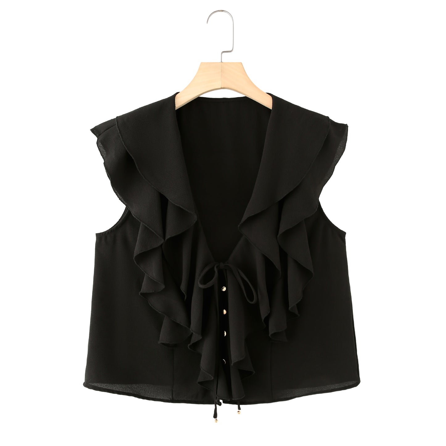 Women's Layered Decorative Sleeveless V-neck Blouse and Elegant Mid-waist Skirt Pants