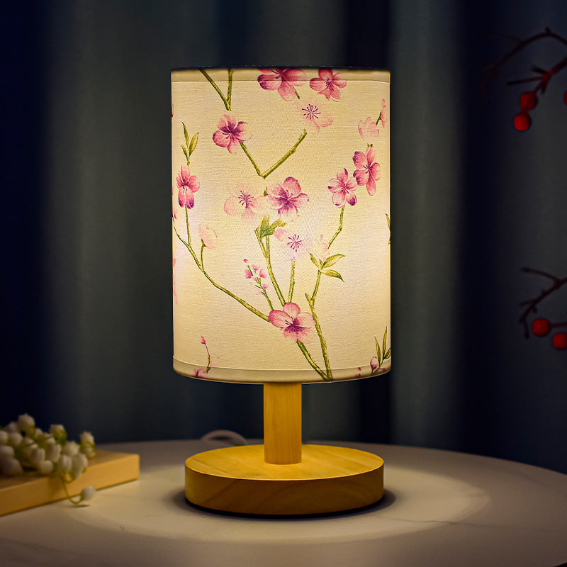 Floral Fabric Bedside Table Lamp – Plug-in Night Light for Bedroom, Dorm, Desk & Home Décor