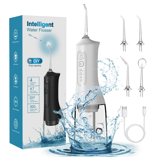 USB Rechargeable Water Flosser – 300ML Cordless Oral Irrigator with 4 Cleaning Modes