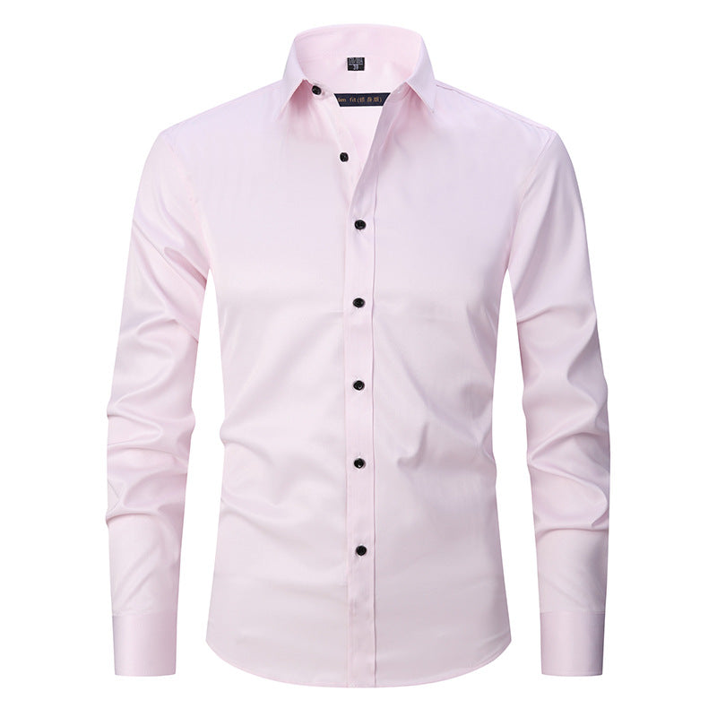 Solid color elastic shirt men's long sleeved cross-border men's fashion shirt men's top slim fit men's clothing