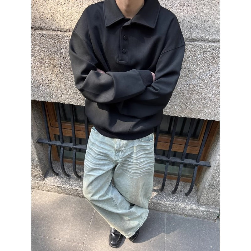 Spring and Autumn Polo collar sweatshirt men's pullover long sleeved shirt