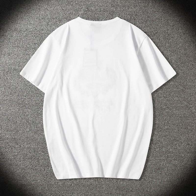 Spring casual men embroidered geometric pattern cotton pullover short sleeved fashion