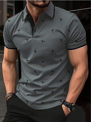 Men's Polo Flamingo Short Sleeve Top with Collar