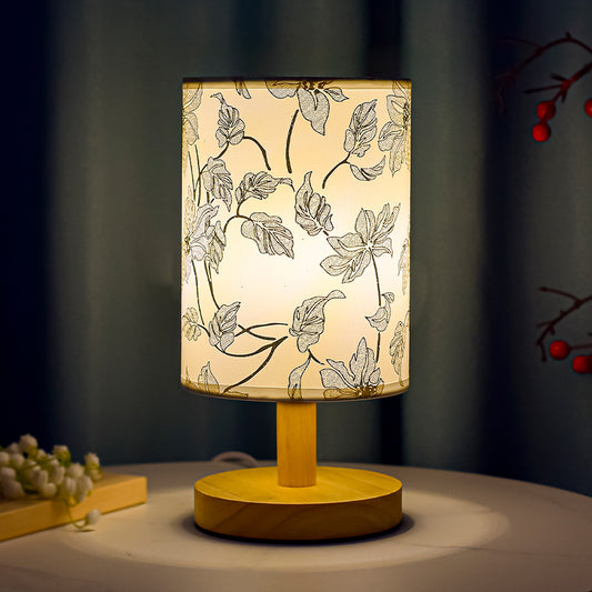 Floral Fabric Bedside Table Lamp – Plug-in Night Light for Bedroom, Dorm, Desk & Home Décor