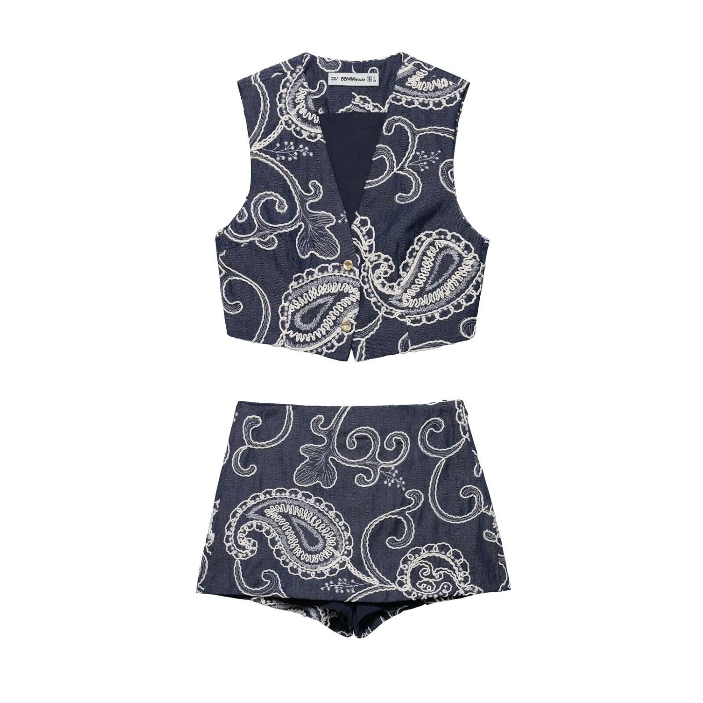 Women's European and American style embroidered short vest+embroidered skirt pants set