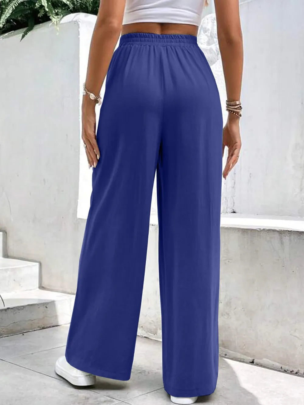 Women's mid rise straight leg pants loose sports solid color pocket casual pants