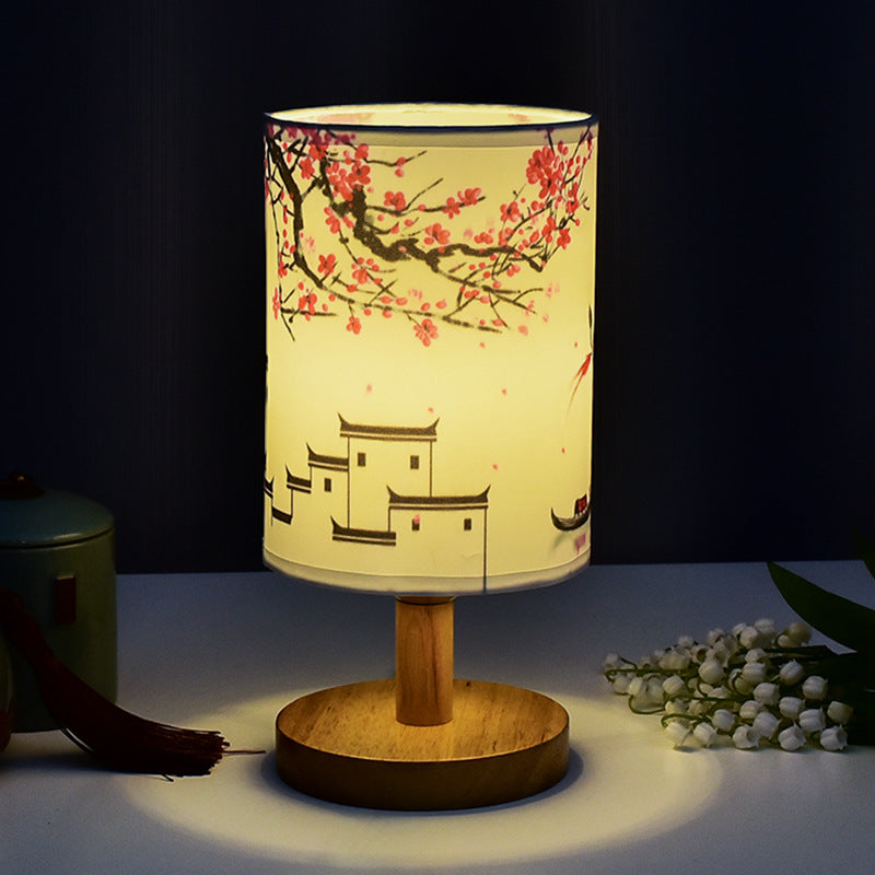 Floral Fabric Bedside Table Lamp – Plug-in Night Light for Bedroom, Dorm, Desk & Home Décor