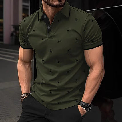 Men's Polo Flamingo Short Sleeve Top with Collar