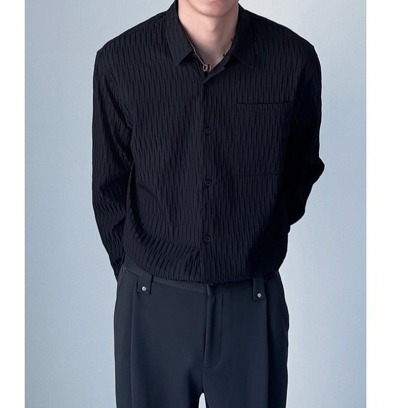 Wrinkled texture shirt for men's spring new long sleeved shirt