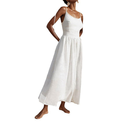 Elegant and Sexy Backless Strap Dress with Binding Detail