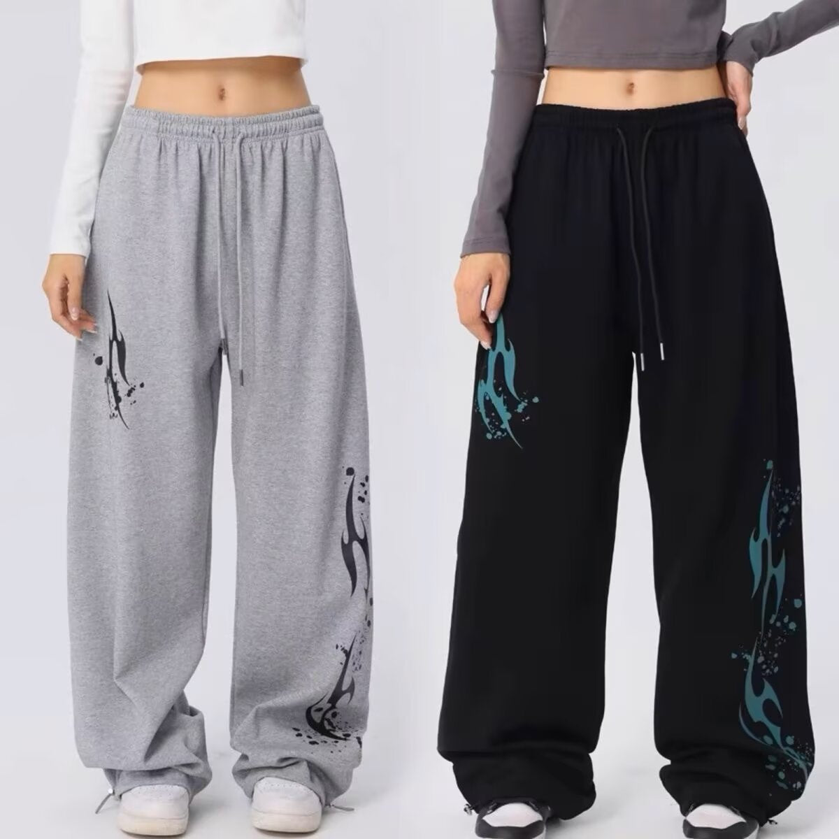 Retro high street straight tube retro printed sports pants