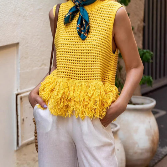 Women's Clothing INS Hollow Out Tassel Sleeveless Top