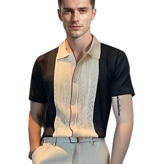 Color blocked slim fit ice silk turtleneck T-shirt for spring and summer thin edition