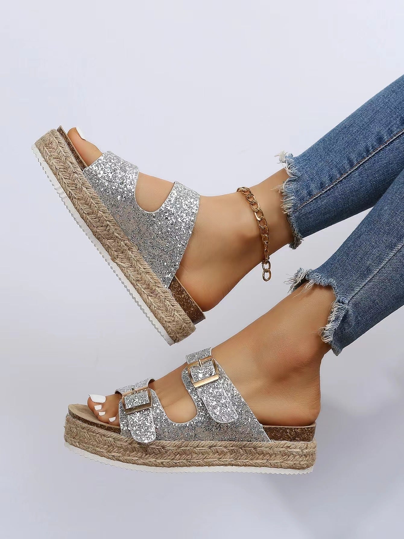 Women's slippers for outdoor wear in summer, forest-style retro thick-soled hemp rope lazy casual sandals