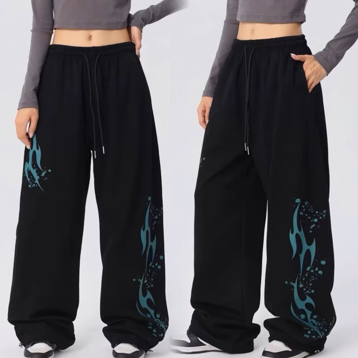 Retro high street straight tube retro printed sports pants