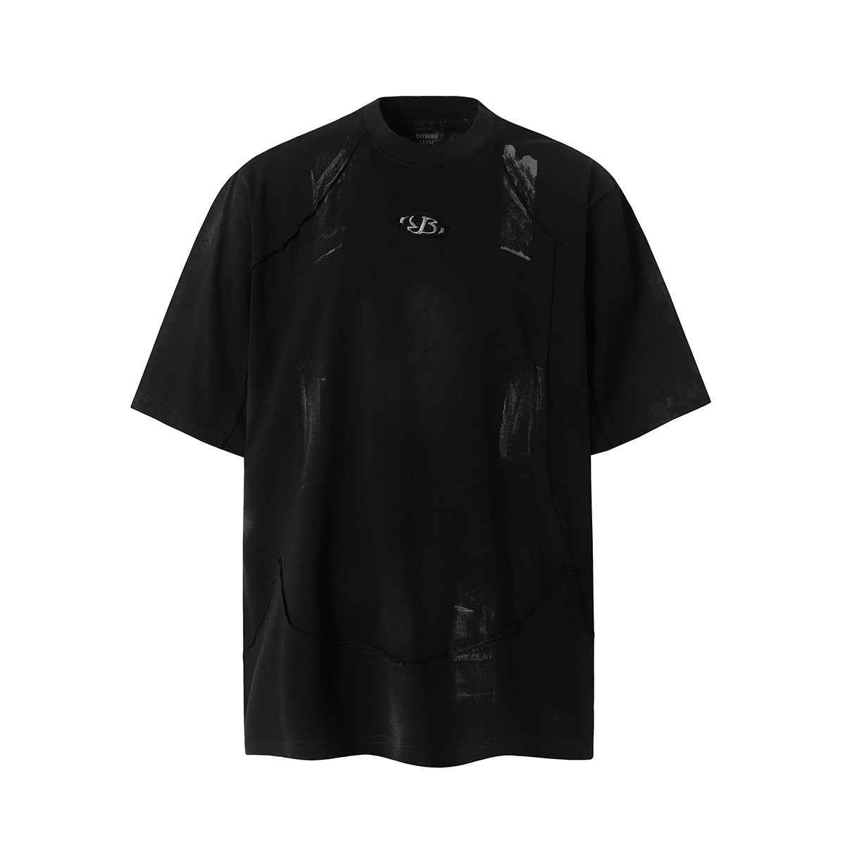 Washed Personalized Graffiti Spliced T-Shirt Short Sleeve