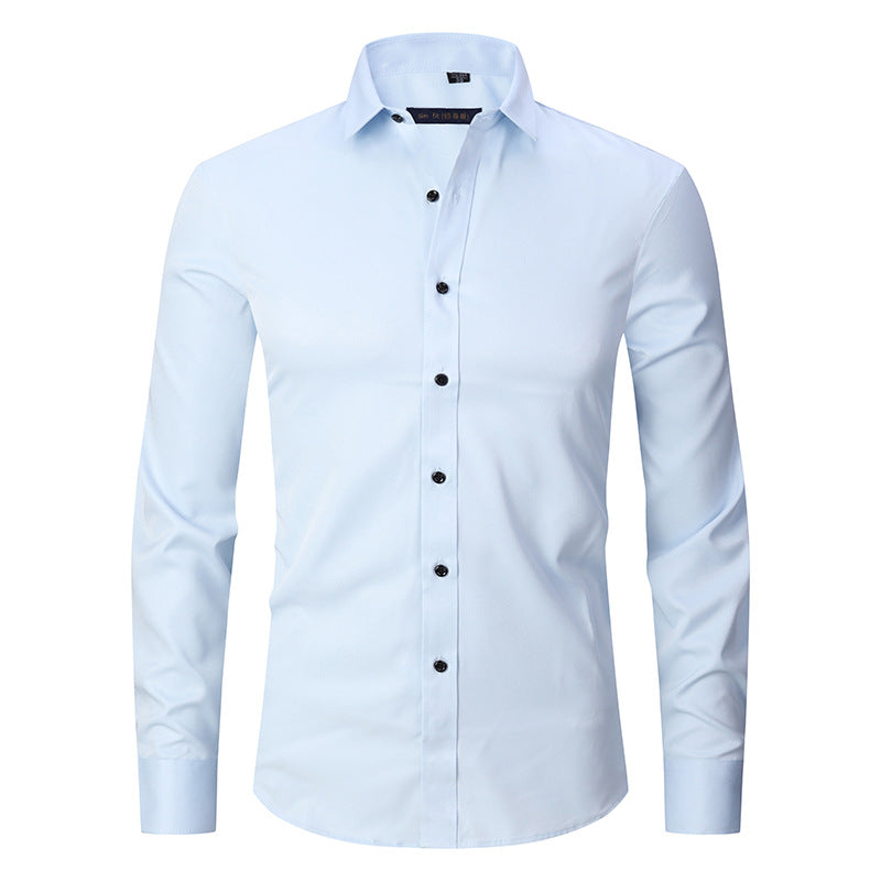 Solid color elastic shirt men's long sleeved cross-border men's fashion shirt men's top slim fit men's clothing