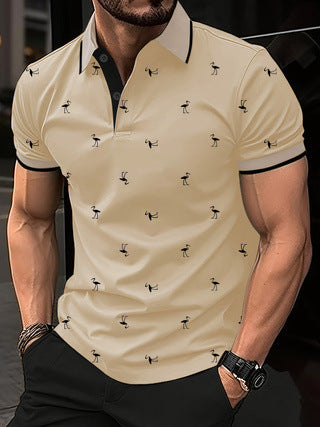 Men's Polo Flamingo Short Sleeve Top with Collar