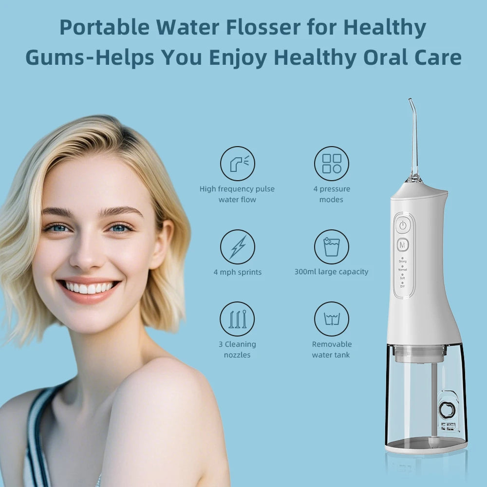 USB Rechargeable Water Flosser – 300ML Cordless Oral Irrigator with 4 Cleaning Modes