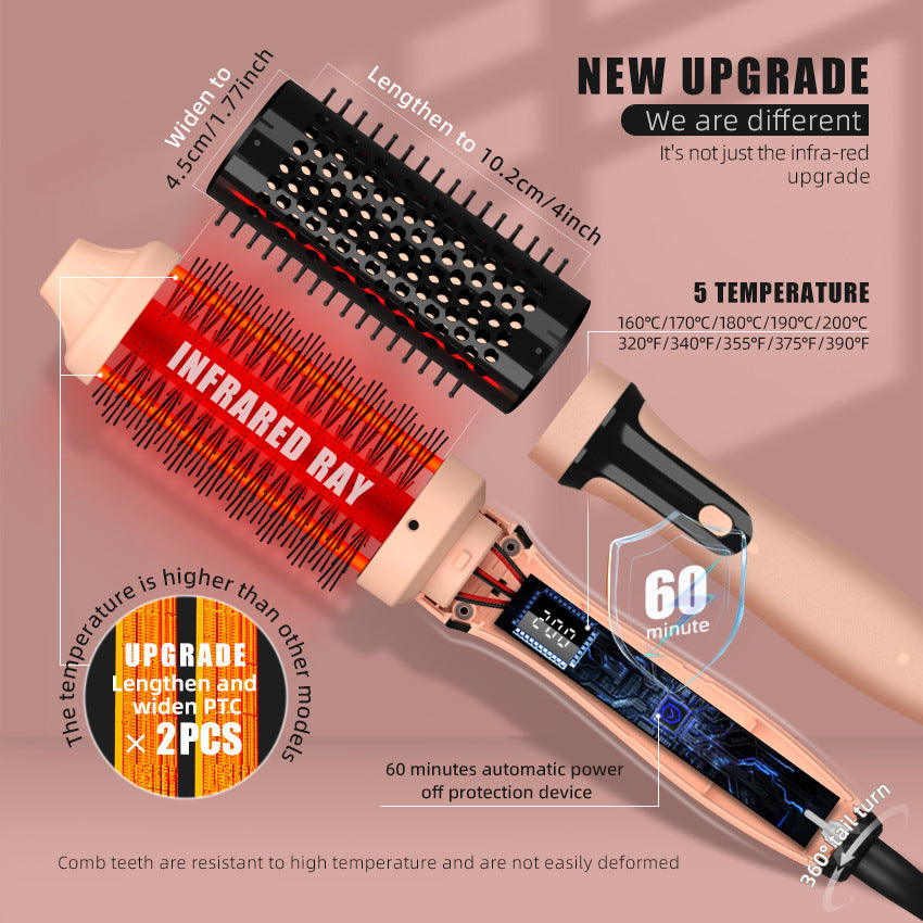 Anitrendy Infrared Curling Iron 2-in-1 Hair Straightener Brush – Dual-Purpose Electric Hot Brush with LCD & 10 Temperature Settings
