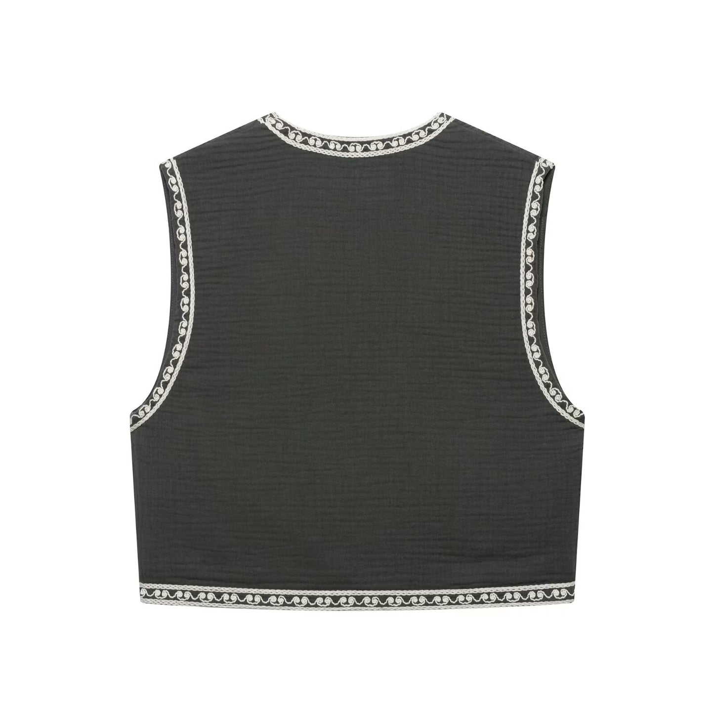 Embroidered buttonless vest jacket for women