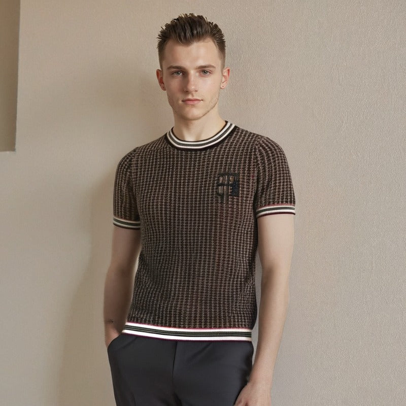 Short sleeved knitted summer houndstooth clothing