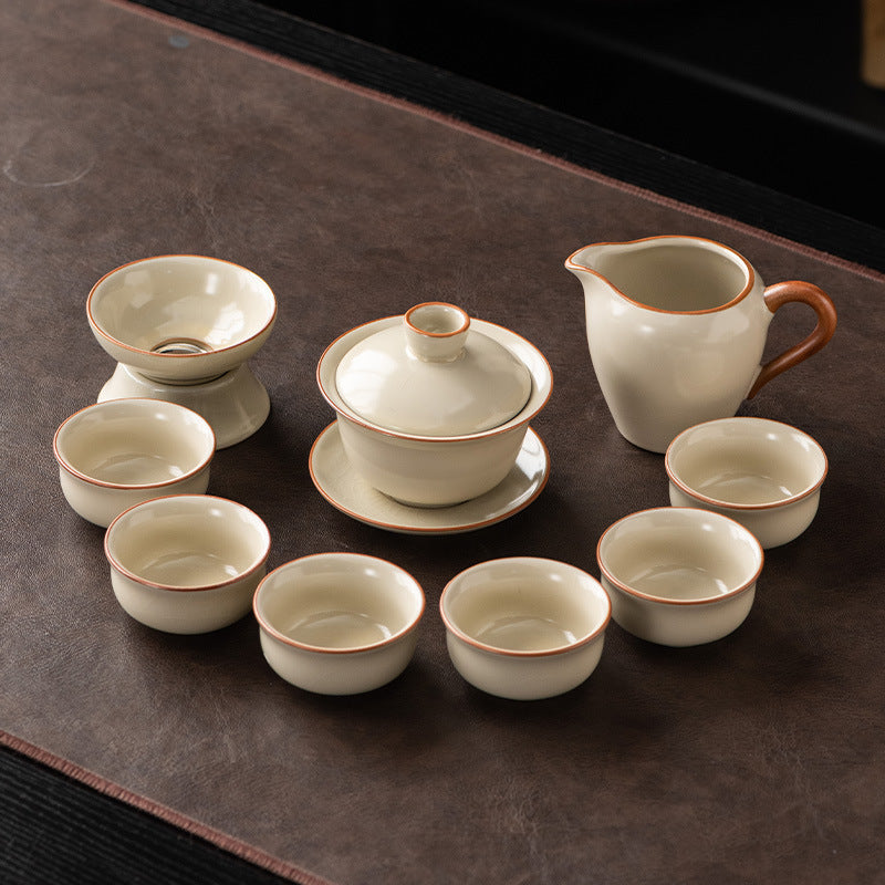 Ru Kiln Chinese Kung Fu Tea Set – 9-Piece Ceramic Xishi Pot & Vintage Tea Cups